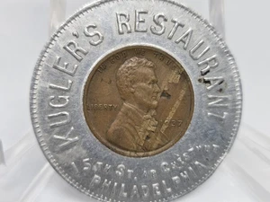 1937 Wheat Cent Penny Error BIG Lamination Error Encased in Restaurant Token!! - Picture 1 of 2