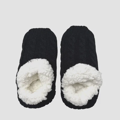 HUE 女式电缆剪绒鞋(黑色)女式拖鞋 S/M 码 (5-6) 7032 码 — 第 1/3 张图片