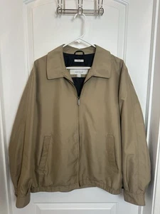 Mens Perry Ellis Portfolio Microfiber Tan Khaki Lightweight Lined Jacket Large - Picture 1 of 9