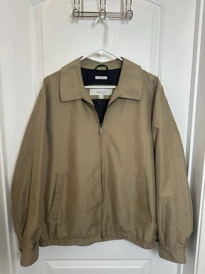 Mens Perry Ellis Portfolio Microfiber Tan Khaki Lightweight Lined Jacket Large - Image 1 of 4