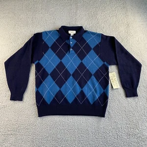 Neu mit Etikett Vintage melierter Tweedpullover Herren Large blau Lammwolle Argyle Pullover LESEN - Bild 1 von 17