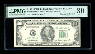 DBR 1950-B $100 FRN St. Louis Fr. 2159-H PMG 30 Serial H01912151A - Image 1 of 2