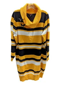 LOVE NYC Sweater Dress Black Yellow Bumble Bee Faux Leather Strap Womens Size 3X - Picture 1 of 10