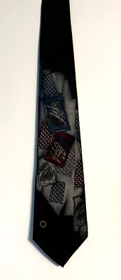 Vintage Halston III Men's Black, Burgundy, Blue, Gray Necktie Silk/Polyester Foto 1 de 4