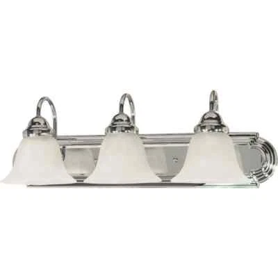 SATCO 3-Light Polished Chrome Vanity Light with Alabaster Glass Bell Shades - Image 1 of 4