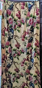 Curtains Drapes Barkcloth Vintage Flowers Bird Adjust-a-Drape Special Made 82" - Picture 1 of 9