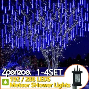 LED Meteor Shower Rain Lights Icicle Snowfall Lights Christmas Outdoor Tree Xmas - Picture 1 of 16