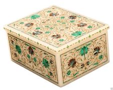 4"x3"x2" Marble Jewelry Trinket Box Pietra Dura Malachite Mosaic Home Decor Art