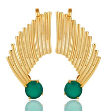 Gold Plated Green Onyx Ladies Fashion Ear Cuff Earrings Jewelry For Women & Girl