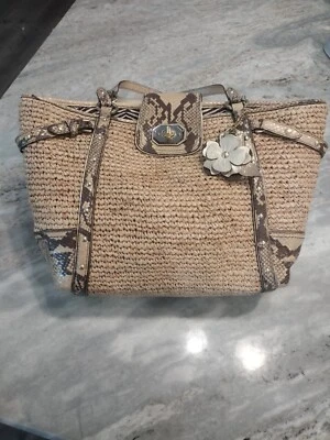 Coach Faux Python Straw & Leather Jeweled Turnlock Purse W/Serial Number & Tags - Image 1 of 4