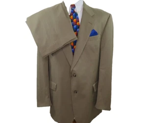 Hart Schaffner Marx Pure Wool Dark Beige Khaki Two Piece Men Suit 36x32 43 R USA - Picture 1 of 21