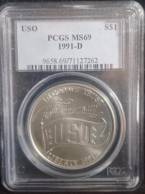 1991 D $1 USO COMMEMORATIVE PCGS MS69.  -#SL0055 - Image 1 of 2