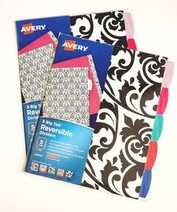 2 PACK Avery 5 Big Tab Fashion Dividers Reversible Black & White Paisley 24914 - Picture 1 of 14