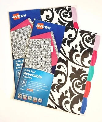 2 PACK Avery 5 Big Tab Fashion Dividers Reversible Black & White Paisley 24914 - Image 1 of 4