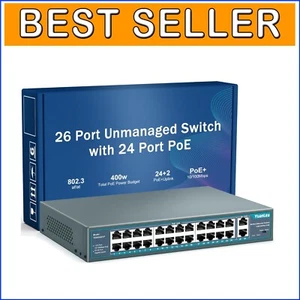Efficient 26 Port PoE Switch - 400W Power & VLAN Isolation for Secure Networking - Picture 1 of 9