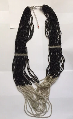 JEWELS DAVID SIGAL - COLLANA MULTIFILO PERLINE COLORE NERO E ARGENTO - FASHION - Immagine 1 di 4