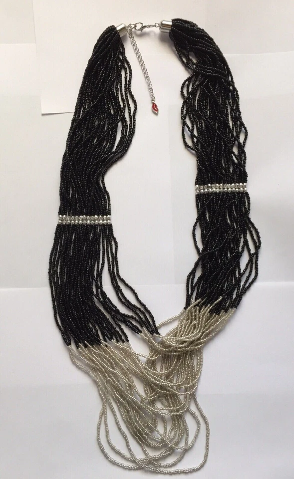 JEWELS DAVID SIGAL - COLLANA MULTIFILO PERLINE COLORE NERO E ARGENTO - FASHION - Immagine 1 di 4