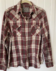 The Revolution Plaid Vintage Western Skate Surf Mens Shirt Unisex Medium Brown - Picture 1 of 3