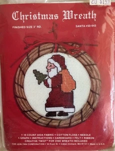 Christmas Santa Claus mini Cross Stitch Kit Christmas Ornament 3” 50-643 Vintage - Picture 1 of 1