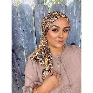 Animal Print Head Scarf for Women, Layers of Cheetah Headwrap Hijab Tichel Cover - Picture 1 of 6
