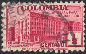 1940 Colombia SC# RA9 - Post & Telegraph Building - Postal Tax Stamp - Used - Picture 1 of 2