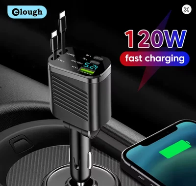 Caricatore auto rapido con display digitale e cavo retrattile USB QC3.0 Type-C i - Immagine 1 di 4