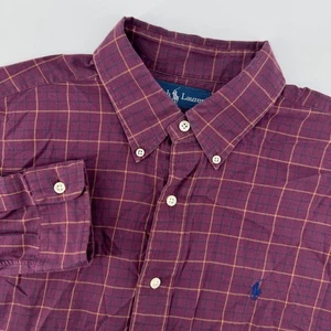 Ralph Lauren Blake Men's Large Burgundy Plaid 100% Cotton Button Down Shirt - Picture 1 of 8