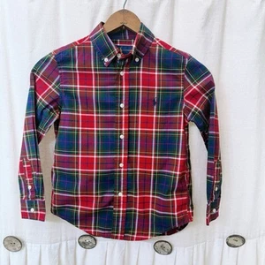 Ralph Lauren Boy’s Size 6 Red Blue Plaid Collar Dress Shirt Natural Stretch - Picture 1 of 7