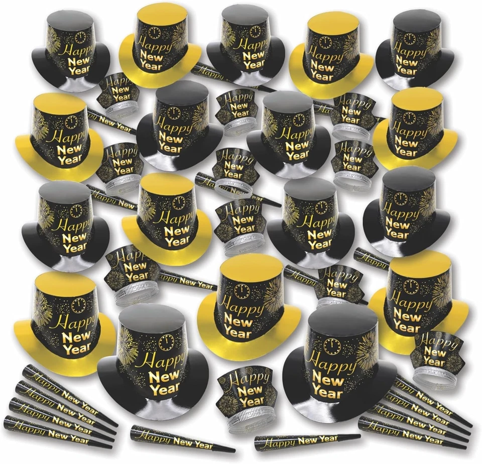 Favores de fiesta de Año Nuevo 2026 200 personas oro Fireburst sombreros cuernos de tiaras N... Foto 1 de 1