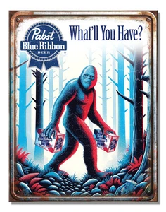 Pabst Blue Ribbon Bigfoot Beer Tin Sign wall decor 12.5" x 16" Made in USA - Picture 1 of 3