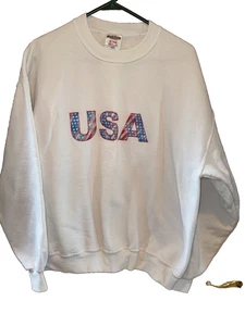 Sudadera Vintage Jerzees EE. UU. Blanca Cuello Redondo Unisex Grande Manga Larga - Imagen 1 de 5