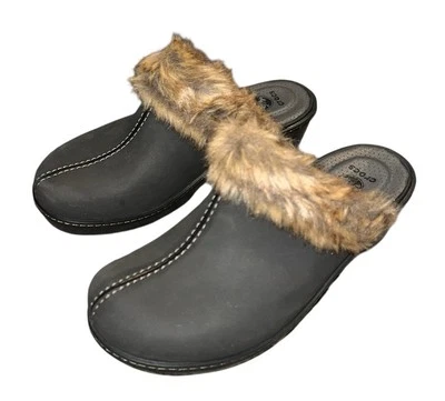 Crocs Cobbler Suede Leather Clogs Womens Size 8 Faux Fur Dark Brown? NWOT - Image 1 of 4