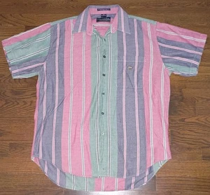 Vintage Oscar De La Renta Shirt Mens Medium Color Block Striped Short Sleeve - Picture 1 of 9