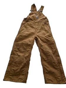 Carhartt Overalls Boys Size 5 Brown Quilted Lined Duck Bib Workwear Double Knee - Picture 1 of 11