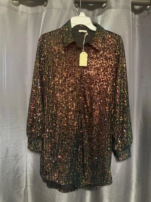 Jodifl shimmering splendor sequin shirt dress size S — 第 1/4 张图片