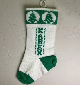 Vintage Strick Karen Weihnachtsstrumpf grüne Bäume Wolle? Garn personalisiert - Bild 1 von 7