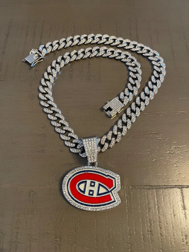 COLAR PINGENTE EQUIPE GELADA CORRENTE CANADIENS NHL MONTREAL OURO Diamante BLNG PRATA - Imagem 1 de 1