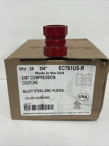New Red American Fittings EC761US-R EMT Compression Couplings 3/4" USA Qty 11 - Picture 1 of 4