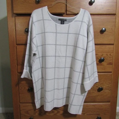 Suéter túnica suéter Tarahi manga 3/4 marfil cuadros grandes suave talla grande 3X Foto 1 de 4