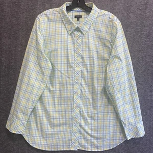 Talbots Top Women Plus 2X Blue Yellow Plaid Pastel Button Up Shirt Office Mature - Picture 1 of 9