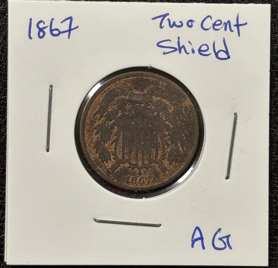 1867 Two Cents "Union Shield" US Civil War Era Coin - AG - Image 1 of 4