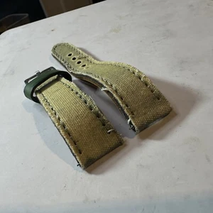 24 mm gelbliches Canvas/Leder Uhrenband Armband grün DISTRESSED ARMBAND UNTEN LESEN - Bild 1 von 11