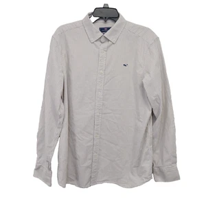 Vineyard Vines Mens Sand Striped Classic Fit Button Down Oxford Dress Shirt Sz L - Picture 1 of 7