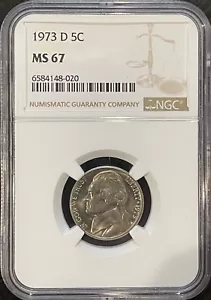 1973-D 5c Jefferson Head Nickel MS 67 NGC # 6584148-020 Top Pop - Picture 1 of 2
