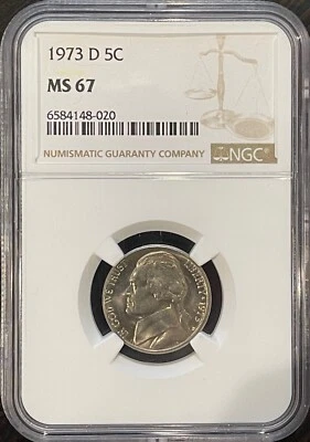 1973-D 5c Jefferson Head Nickel MS 67 NGC # 6584148-020 Top Pop - Image 1 of 2