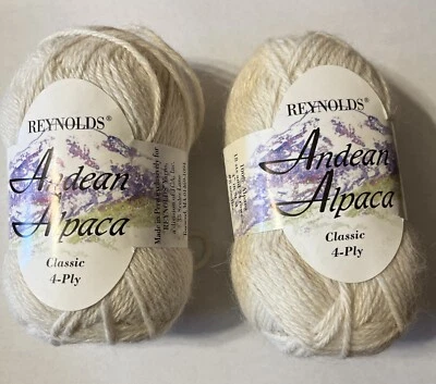 Лот из 2 мотков Reynolds Andean 100% чистая пряжа альпака 4 слоя 50 г белый - Изображение 1 из 4
