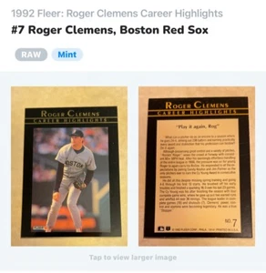 1992 ~ ROGER CLEMENS #7 / FLEER (CAREER HIGHLIGHTS) BASEBALL CARD - MINT 9 - Picture 1 of 24