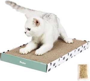 Cat Scratcher Cardboard Scratch Pad With Box Durable Corrugate Scratching Kitty - Picture 1 of 11