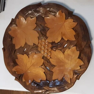 Zakopane Poland Wooden Plate Hand Carved 14” Leaf Design - Picture 1 of 4