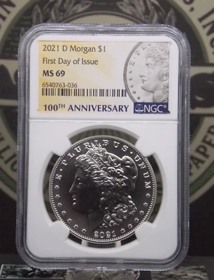 2021 "D" Morgan SILVER Dollar 100th Anniversary $1 NGC MS69 FDOI #036 ECC&C, Inc - Image 1 of 4